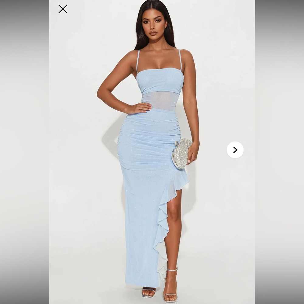 Up All Night Glitter Maxi Dress - Light Blue